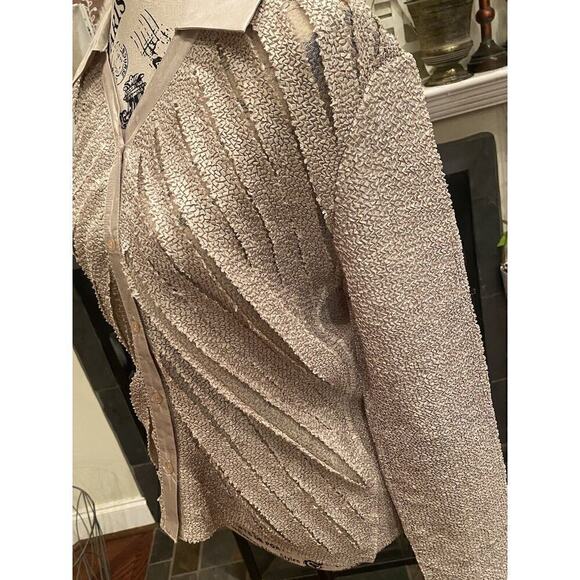 Gold Button Up Blouse Vintage Pleats Collection Pings Imports XL Glam Retro 70s - Picture 4 of 10